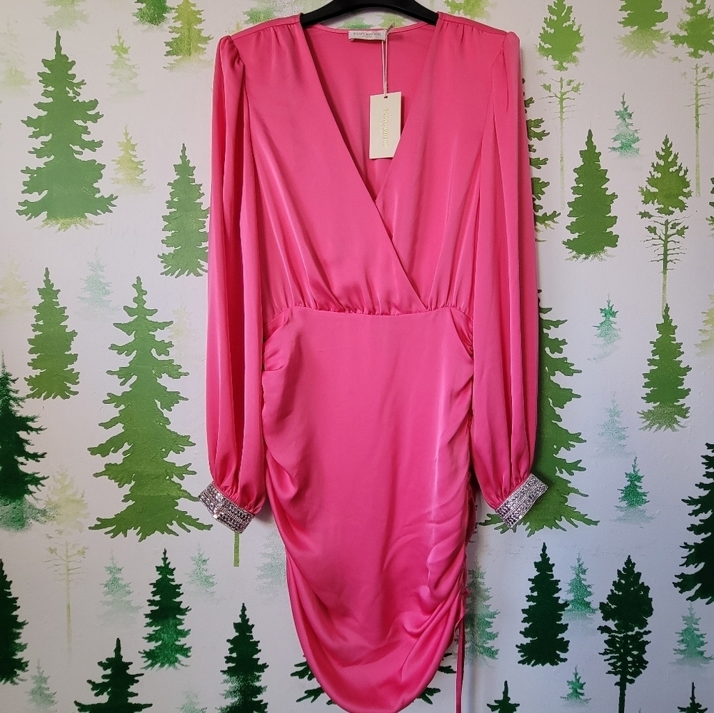 New Ramy Brook Embellished Cuff Mini Dress.